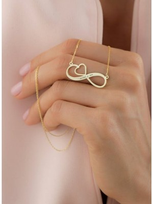 Sonsuzluk Kalp Model Isim Yazılı 14 Ayar Altın Kolye