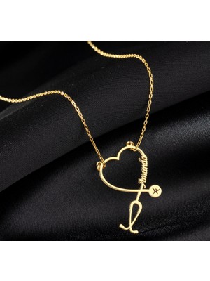 Steteskop Isim Yazılı 14 Ayar Altın Kolye