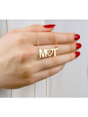 Kalp Harf Yazılı 14 Ayar Altın Kolye