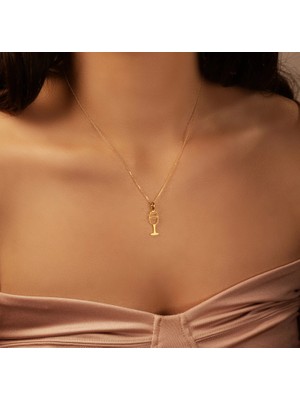 Şarap Kadehi 14 Ayar Altın Kolye