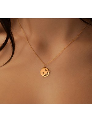 Gülen Surat Emojisi 14 Ayar Altın Kolye