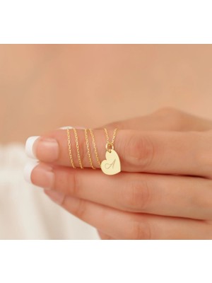 Kalp Harf Yazılı 14 Ayar Altın Kolye