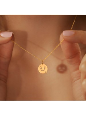 Ağlayan Surat Emojisi 14 Ayar Altın Kolye