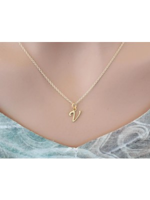 V Harf 14 Ayar Altın Kolye