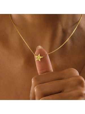Yıldız Harf Yazılı 14 Ayar Altın Kolye