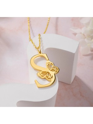 Kelebek Harf Yazılı 14 Ayar Altın Kolye