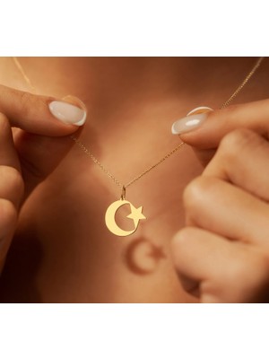 Ay Yıldız 14 Ayar Altın Kolye