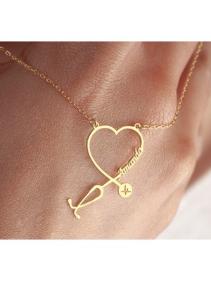 Steteskop Isim Yazılı 14 Ayar Altın Kolye