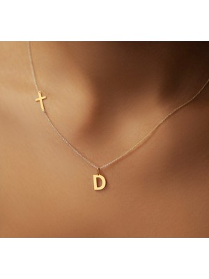Haç Harf Yazılı 14 Ayar Altın Kolye