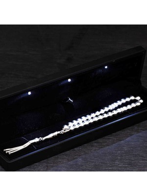 Işıklı Kutu Hediyeli Yuvarlak Kesim 925 Ayar Gümüş Tesbih