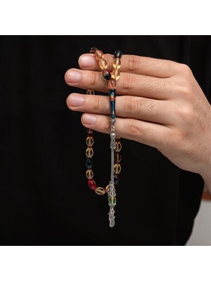 Sıkma Kehribar 925 Ayar Gümüş Tesbih