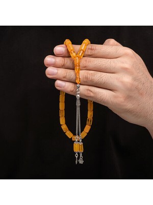 Sıkma Kehribar 925 Ayar Gümüş Tesbih