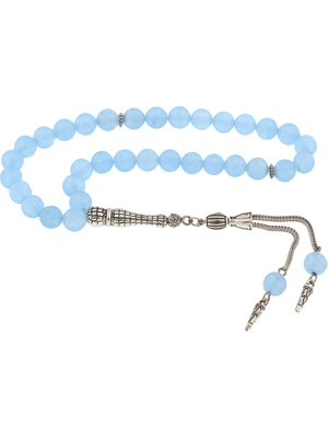 Doğal Taşlı Mavi Yeşim Taşlı Gümüş Tesbih