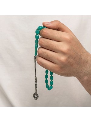 Sıkma Kehribar Kazaz Püsküllü 1000 Ayar Gümüş Tesbih