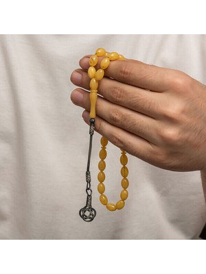 Sıkma Kehribar Kazaz Püsküllü 1000 Ayar Gümüş Tesbih