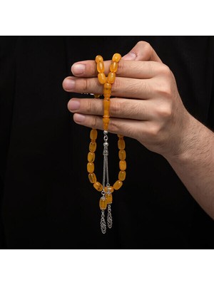 Sıkma Kehribar 925 Ayar Gümüş Tesbih