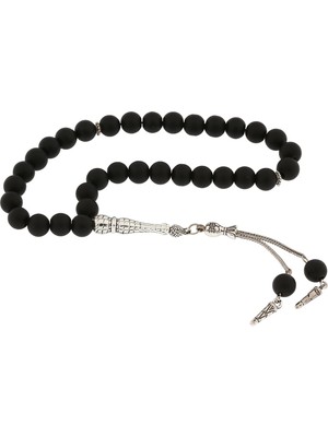 Doğal Taşlı Mat Oniks Taşlı Gümüş Tesbih