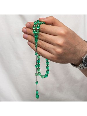 Sıkma Kehribar 925 Ayar Gümüş Tesbih