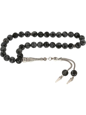 Doğal Taşlı Obsidyen Taşlı Gümüş Tesbih