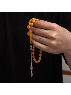 Sıkma Kehribar 925 Ayar Gümüş Tesbih