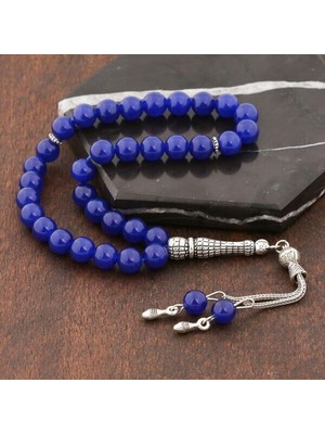 Doğal Taşlı Mavi Yeşim Taşlı Gümüş Tesbih