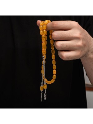 Sıkma Kehribar 925 Ayar Gümüş Tesbih