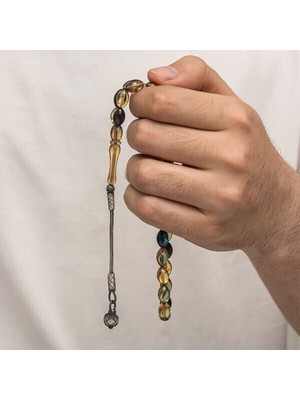 Sıkma Kehribar Kazaz Püsküllü 1000 Ayar Gümüş Tesbih