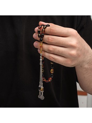 Sıkma Kehribar 925 Ayar Gümüş Tesbih