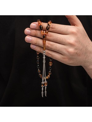 Sıkma Kehribar 925 Ayar Gümüş Tesbih