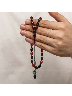 Sıkma Kehribar Kazaz Püsküllü 1000 Ayar Gümüş Tesbih