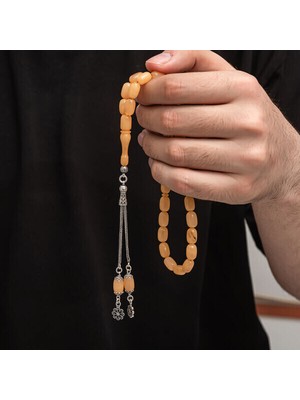 Sıkma Kehribar 925 Ayar Gümüş Tesbih