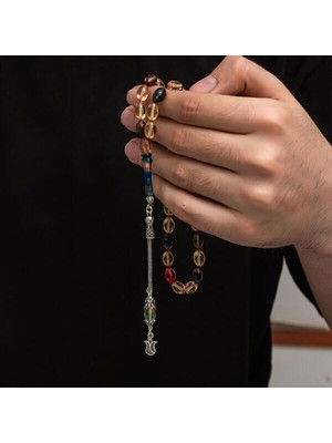 Sıkma Kehribar 925 Ayar Gümüş Tesbih