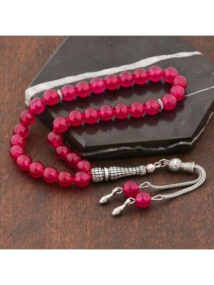 Doğal Taşlı Yeşim Taşlı Gümüş Tesbih