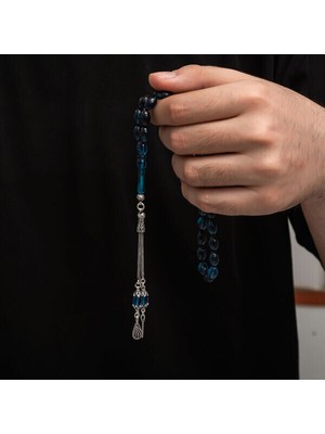 Sıkma Kehribar 925 Ayar Gümüş Tesbih