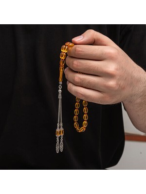 Sıkma Kehribar 925 Ayar Gümüş Tesbih