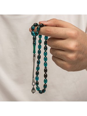 Sıkma Kehribar Kazaz Püsküllü 1000 Ayar Gümüş Tesbih