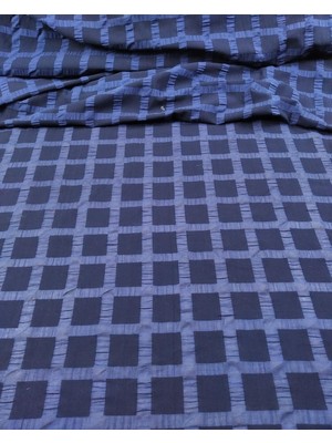 Lacivert Kendinden Ekoseli Pamuk Vual (En  120 cm x Boy 60 Cm)