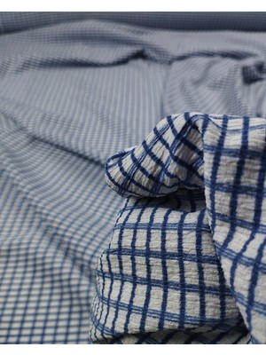 Mavi Beyaz Renklerde Bürümcüklü Jarse (En  160 cm x Boy  295 Cm)