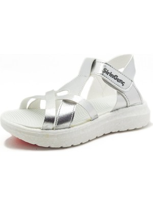 Şirin Genç Ortopedik  Taban Gümüş Renk  Bantlı Cırtlı  Kız Çocuk Sandalet