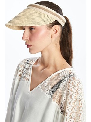 Bej Kadın Hasır Vizör Şapka  (S5)
