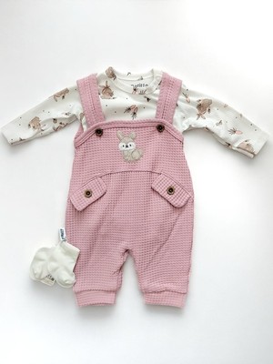 Milays Tavşan Nakışlı Bebek Tulum Çorap Hediyeli %100 Pamuktan