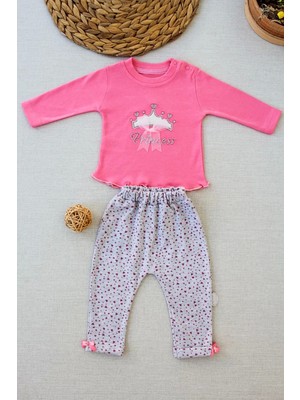 3-6 6-9 9-12 Ay Full Star Nakışlı Şapkalı Uzun Kollu Sweat 3lü Erkek Bebek Takımı Fuşya