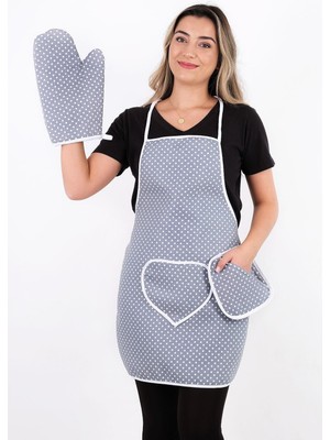 Sevilya Trendy 3lü Set Sıvı Geçirmez Mutfak Önlüğü, Isıya Dayanıklı Fırın Eldiveni ve Tutacak Takımı