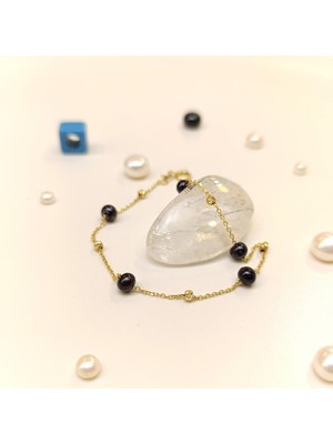 Siyah Inci Bileklik Künye 14 Ayar Altın Hd Videolu