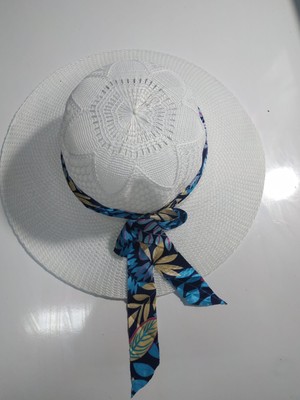 Byan Hasır Plaj Şapkası Mavi Kurdela