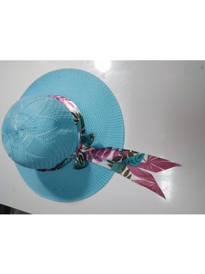 Byan Hasır Plaj Şapkası Mavi Kurdela