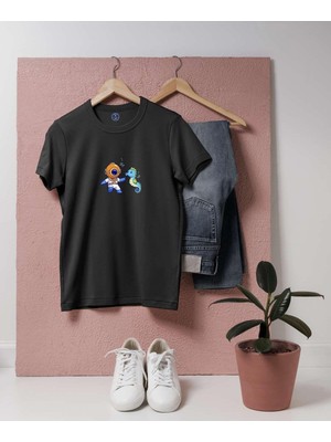 Bahriyeli Collection Oversize Dalgıç ve Deniz Atı Tasarım T-Shirt