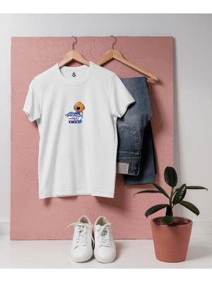 Bahriyeli Collection Oversize Mini Dalgıç Market Arabası ve Büyük Balık Tasarım T-Shirt