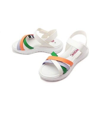 Şirin Genç Ortopedik  Çok Renkli Bantlı Cırtlı  Kız Çocuk Sandalet