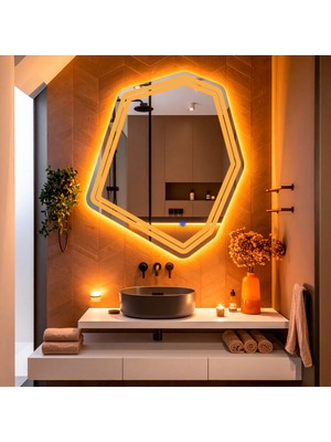 Domira Amber Led'li Lazer Kumlamalı Lavabo & Banyo Aynası (Dokunmatik Sensörlü)